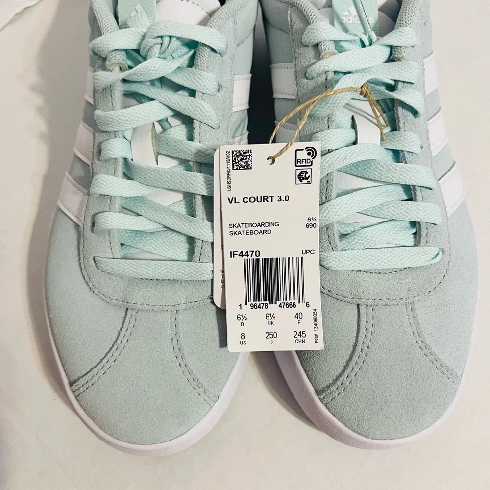 Adidas VL Court 3.0 Women's Mint Green and White Sneakers - Picture 3 of 4